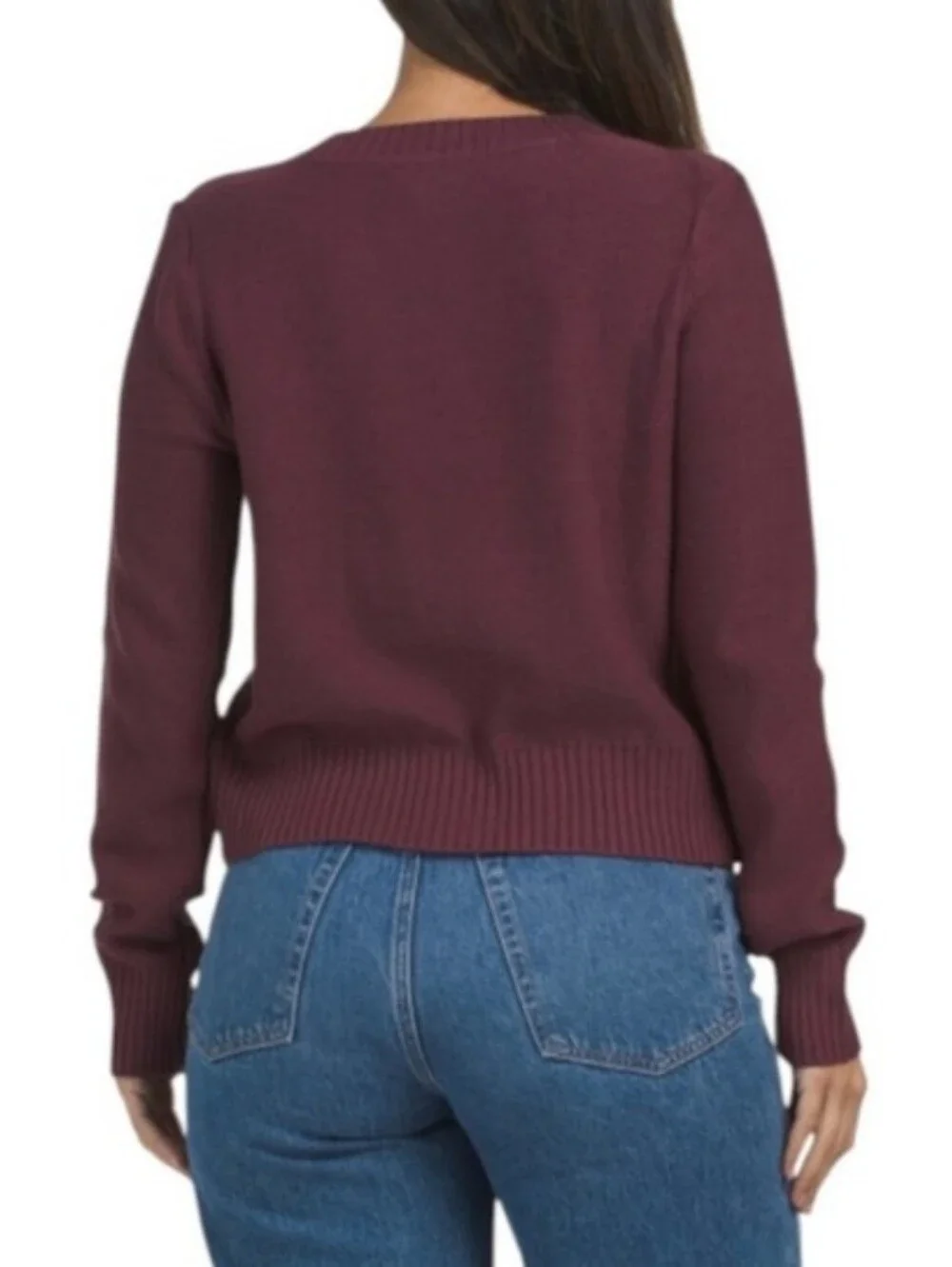 Lucky Brand wine color pointelle knit floral embroidered cardigan sweater